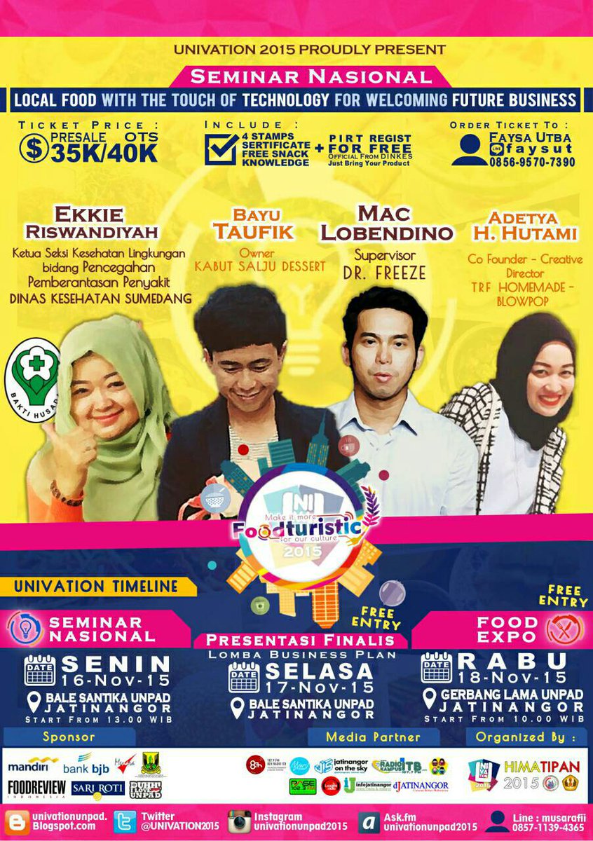 anakunpadcom's tweet photo. Hi! @UNIVATION2015 present SEMINAR NASIONAL 16 Nov&amp;FOOD EXPO 18 Nov at Unpad Jatinangor!KLIK https://t.co/TRSGU5hDIR https://t.co/3GmUSqpd1a