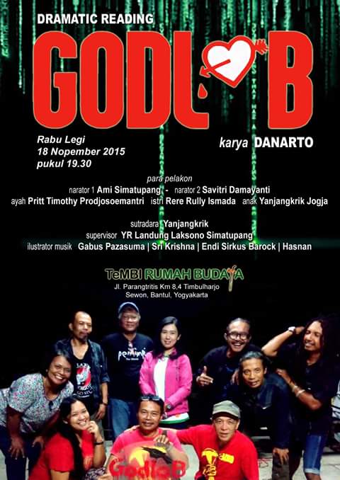 area_jogja's tweet photo. Malam ini Dramatic reading 'GodLob' | Rabu 18 Juli 2015 | 19.30 Wib | Tembi Rumah Budaya | Gratis | Info @RumahTembi https://t.co/YAFCIK6wOp