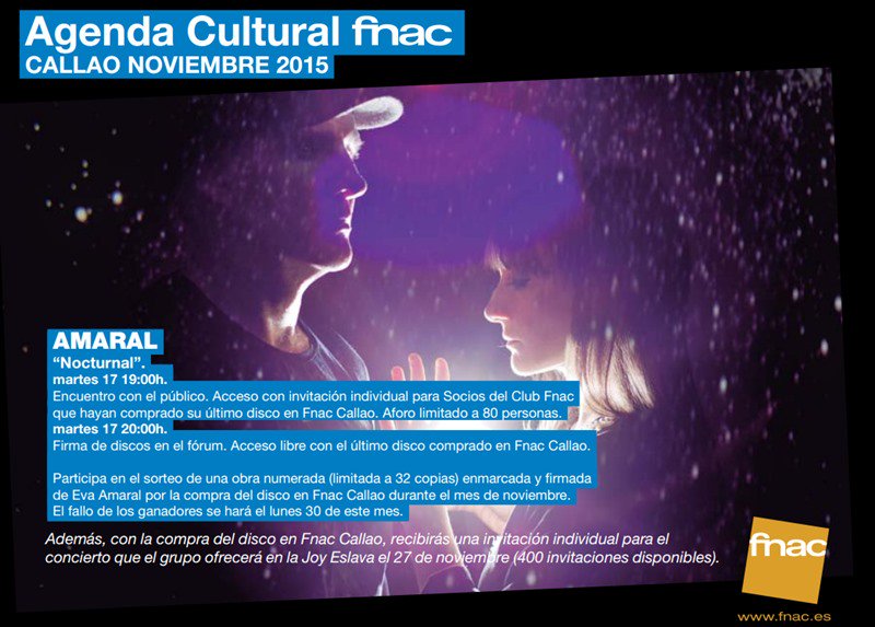 amaralonline's tweet photo. Encuentro con Amaral mañana en Fnac Callao de Madrid: https://t.co/v8ekHTwUTt https://t.co/czfyWPFtvF