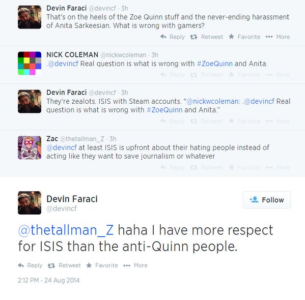 _Chanmonlee_'s tweet photo. .@devincf @ShrekBane Aren't you an ISIS sympathizer? #GamerGate https://t.co/6K4fHcDf3V