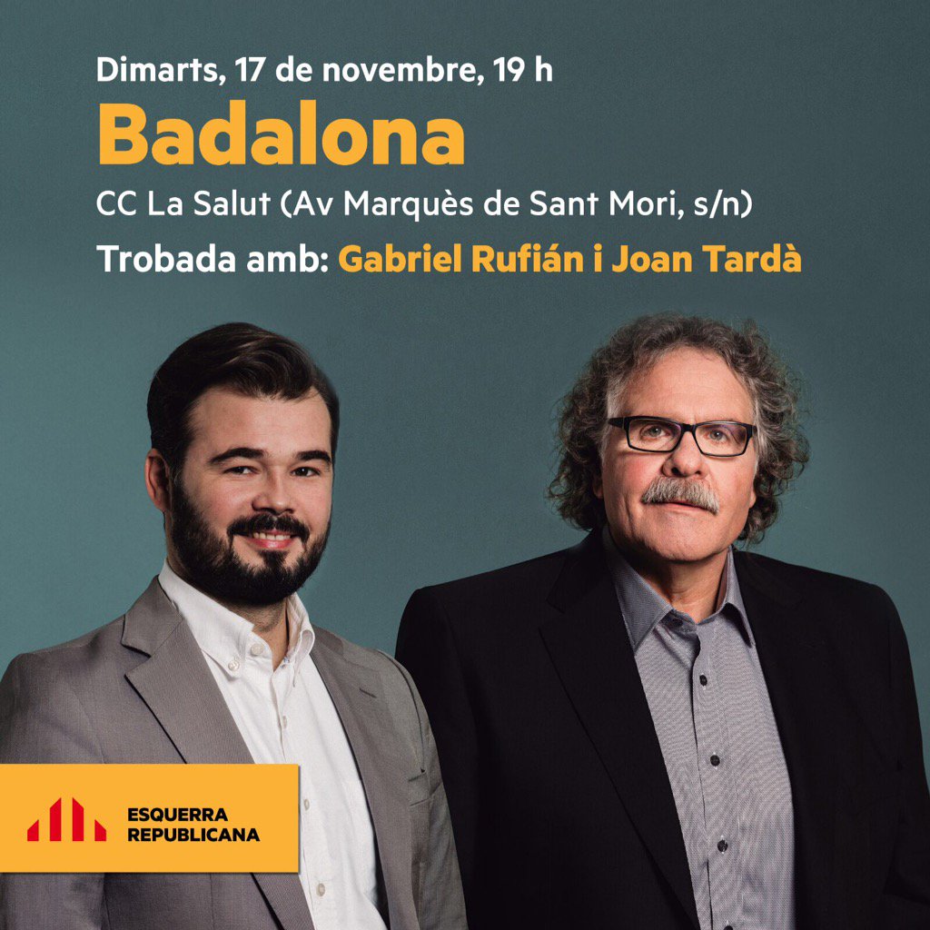 JoanTarda's tweet photo. Demà ús esperem a Badalona! @Esquerra_ERC @gabrielrufian https://t.co/hxJFDlp1DT
