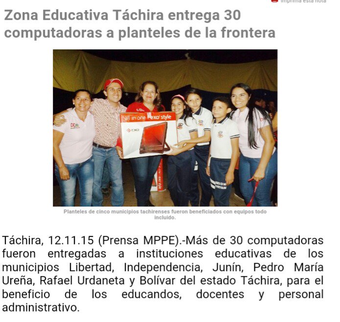Zona Educativa Tachira entrega 30 computadoras a planteles de la frontera @MPPEDUCACION <a href="/vimi3v/">Vilma Vivas</a> <a href="/rodulfohumberto/">Rodulfo H. Pérez H.</a>