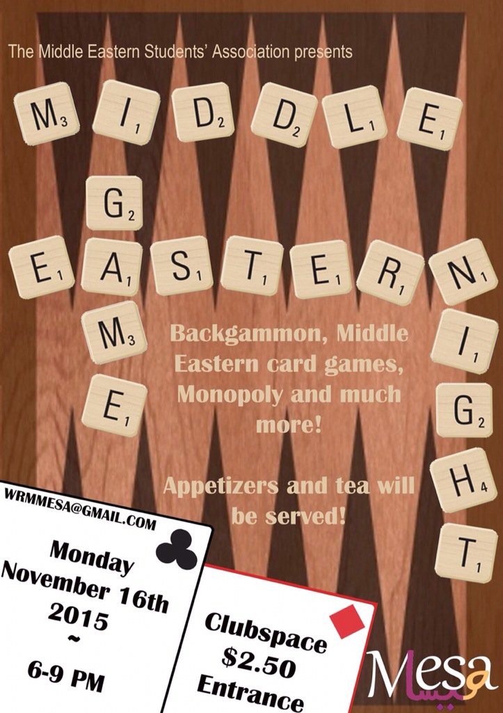 Tonight is middle eastern games night! Join us for games like 400, tarneeb &amp; have yummy snacks!🎉💃
