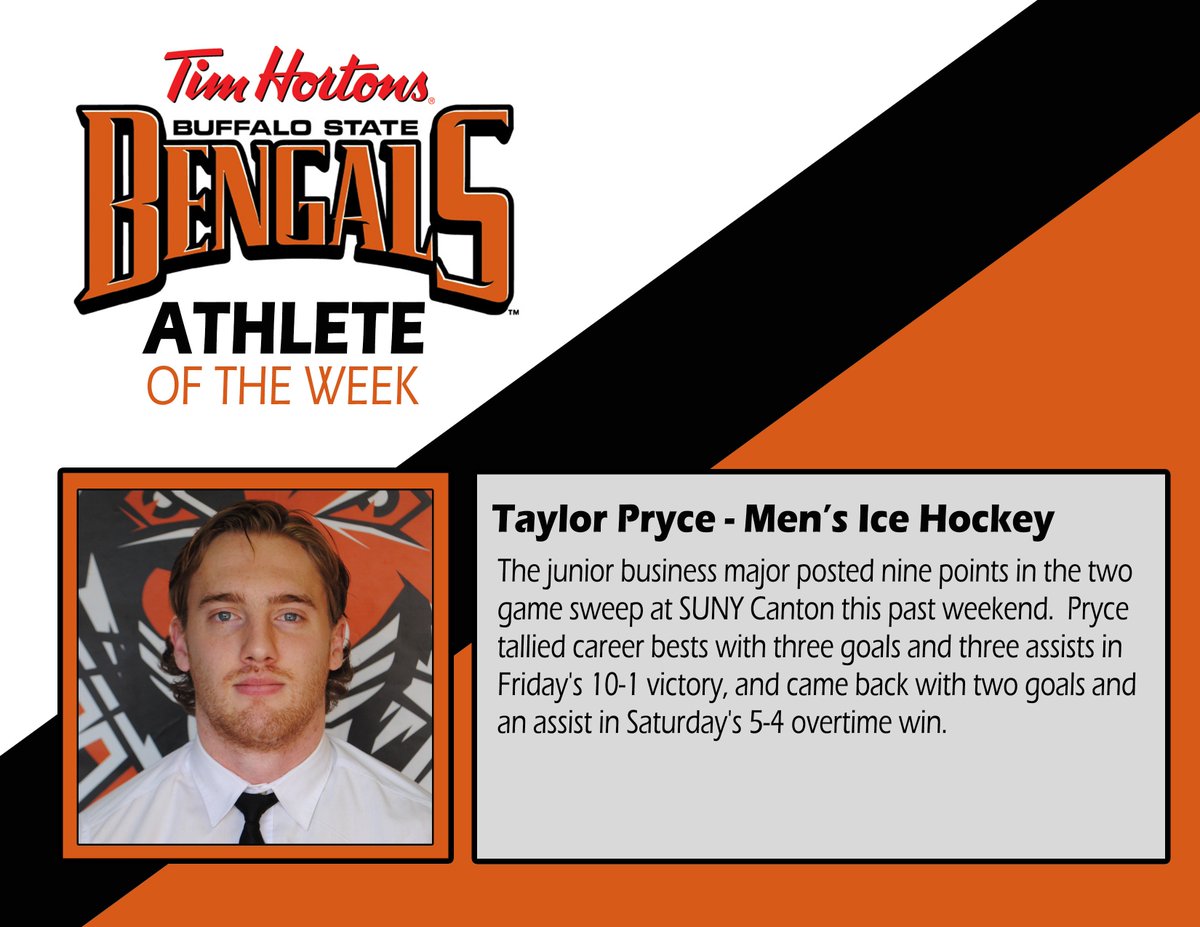 bscathletics's tweet photo. Congrats to Buffalo State's Taylor Pryce who was named @bscathletics Athlete of the Week #bengalpride https://t.co/gCPzBCwus4