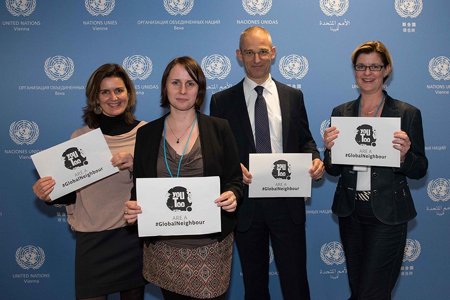 UN_Vienna's tweet photo. #UNIS colleagues join the @Sloga_Platform #GlobalNeighbour campaign
https://t.co/htdyySXhPB #EYD2015 https://t.co/tV9eWbUa7X
