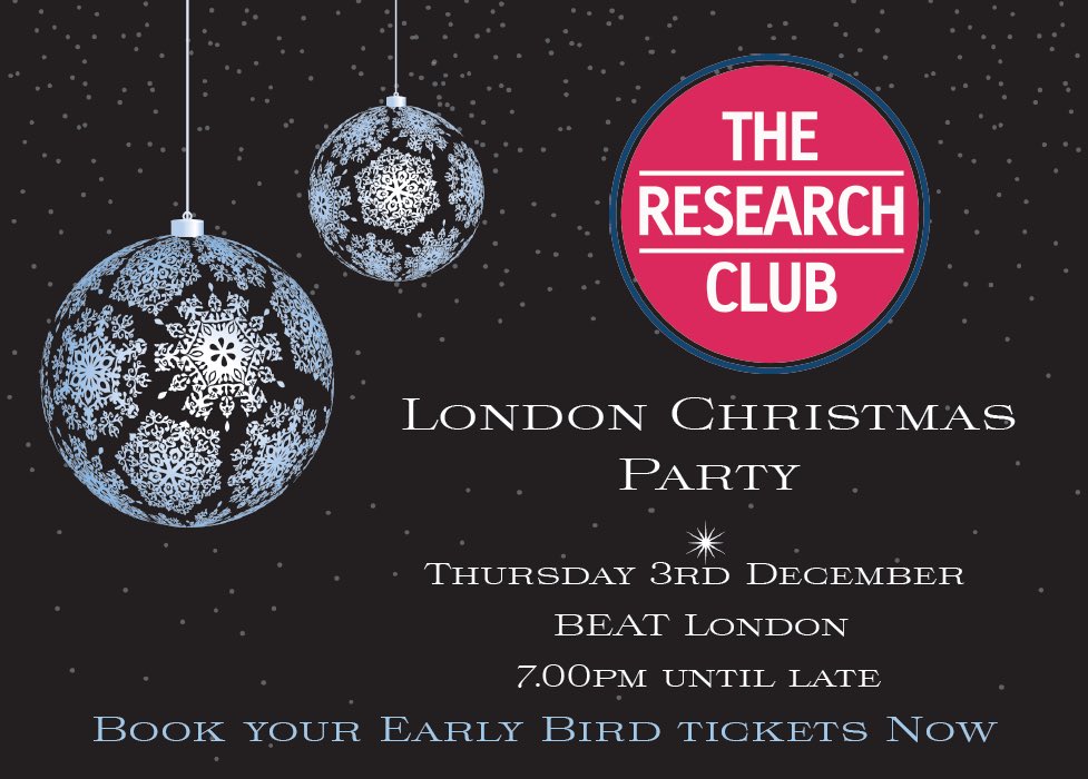 Early bird tickets for <a href="/TheResearchClub/">The Research Club</a> Xmas Party end this Friday! Book yours today ow.ly/TZj5N