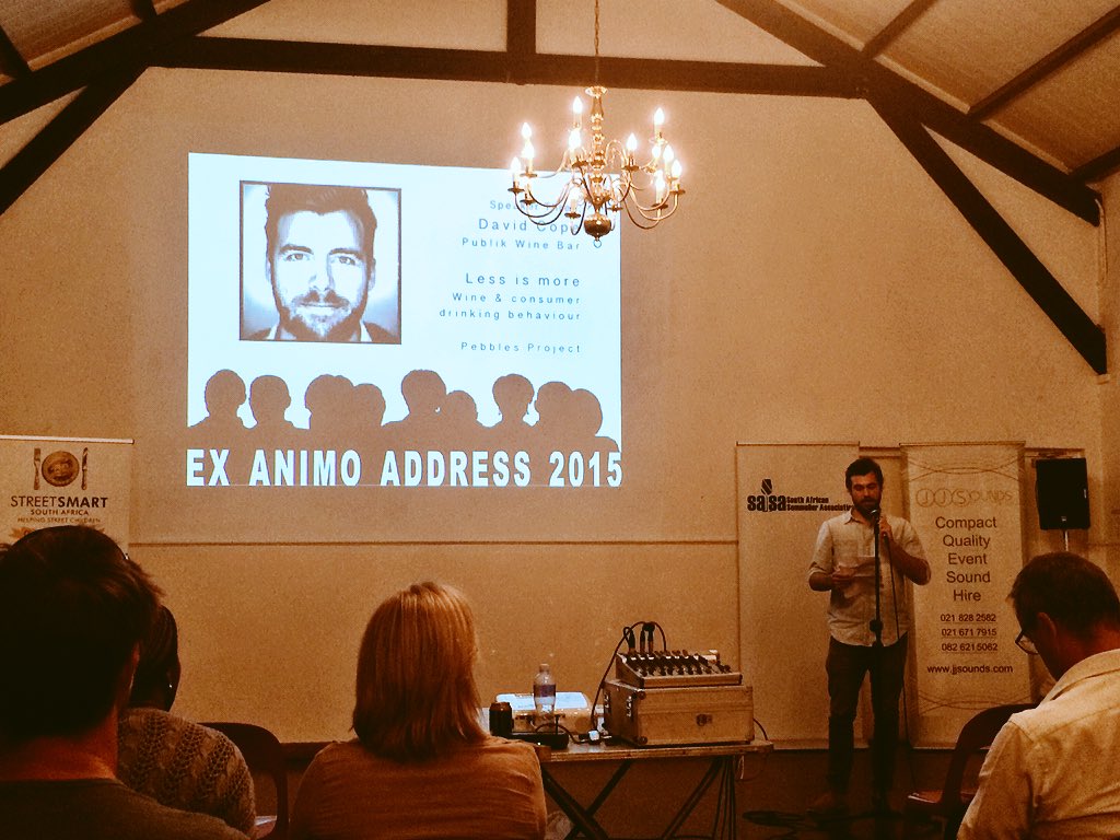 HawkAndSchoon's tweet photo. Tonight's final speaker at what has so far been an incredibly enlightening event @foodie_za #ExAnimoAddress2015 https://t.co/8UOoI1GVfb