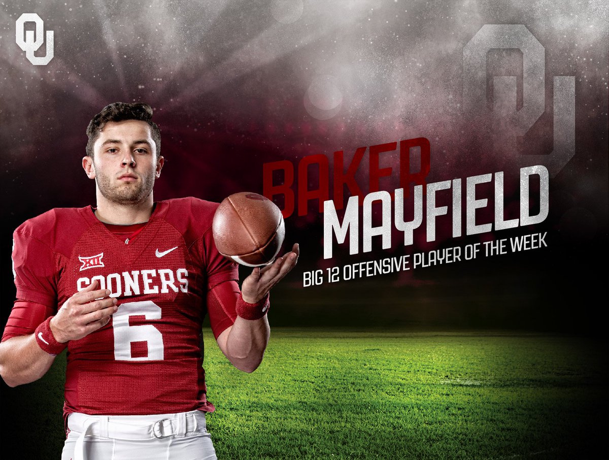 OU_Football's tweet photo. Well, that was easy. #ShakeNBake is the Big 12 Offensive Player of the Week.

#Baker4Heisman https://t.co/QoQFzcMBbZ