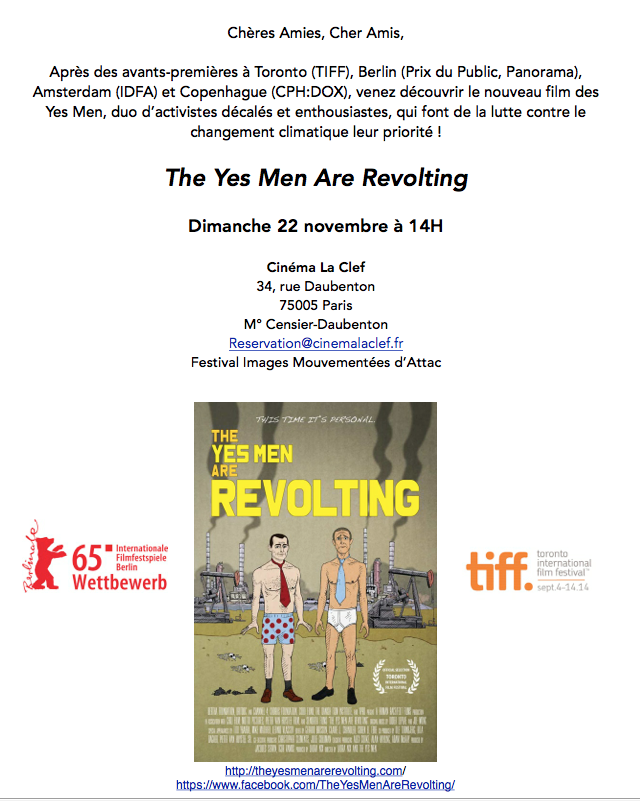 SenoritaFilms's tweet photo. "The Yes Men Are Revolting" dimanche 22 novembre à 14H au Cinéma La Clef ! https://t.co/UAzKoJQMiQ