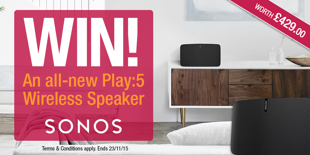 HughesDirect's tweet photo. Unite your music collection with an all-new @Sonos Play:5 wireless speaker... follow us @HughesDirect &amp; RT to enter! https://t.co/OT1birZaVV
