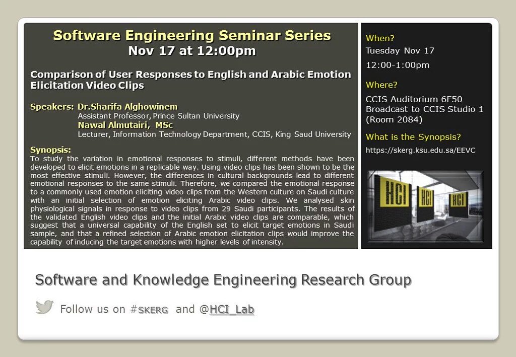 HCI_Lab's tweet photo. Synopsis of our #SKERG Seminar on Nov 17 is available at https://t.co/SThFZ5jhKD
#KSU_SWE
#KSU_CS
#KSU_IT
#KSU_IS https://t.co/vXQNhvYdoT