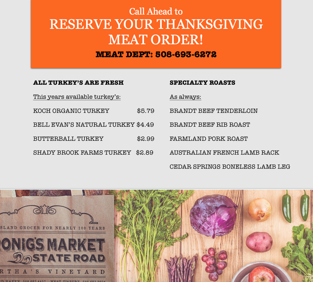 CronigsMarkets's tweet photo. Thanksgiving! How to reserve yourself a Turkey! 
#Thanksgiving #eatlocal #eatmv #locavore #turkey #eatasmuchasyoucan https://t.co/vhxe5ZJVlQ