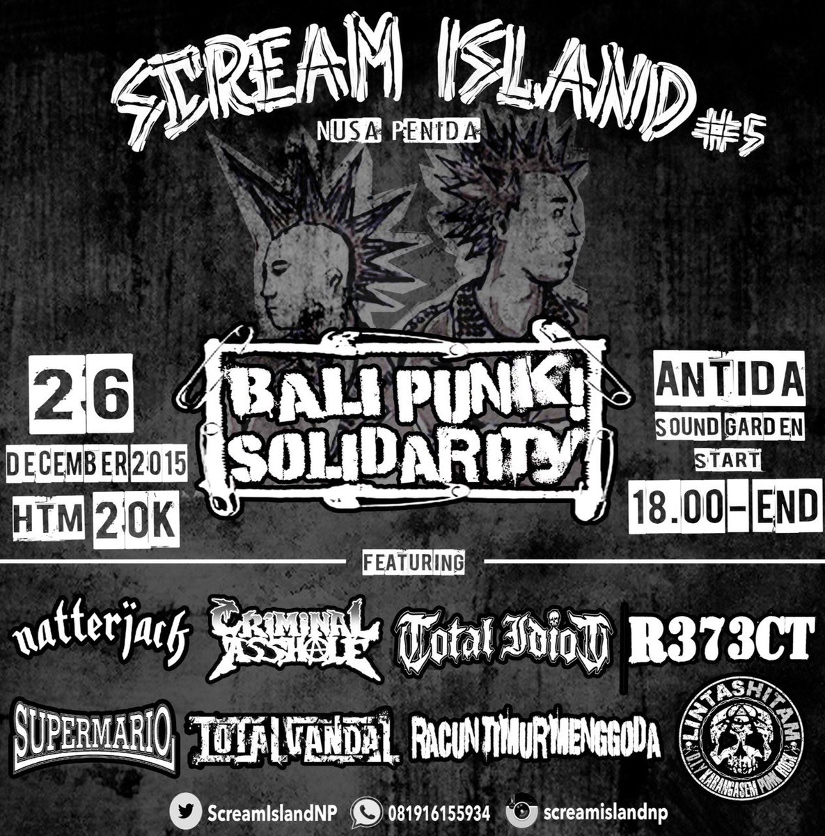 >> #acara <a href="/ScreamIslandNP/">SCREAM ISLAND</a> Scream Island#5 'Bali Punk Solidarity' 26 Des 2015 <a href="/soundgardenbali/">antida sound garden</a> ft. <a href="/SupermarioBali/">Supermario Bali</a>
