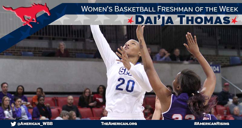 American_WBB's tweet photo. .@SMUBasketballW Dai'ja Thomas is the American Athletic Conference Freshman of the Week https://t.co/S0rgcwsITD