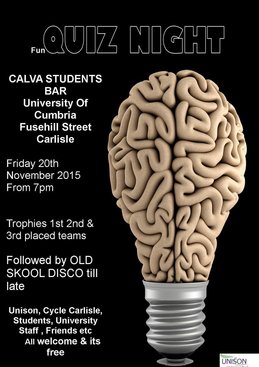 cumbria_unison's tweet photo. Quiz Night followed by old skool disco! Friday 20 Dec, Calva Bar, University of Cumbria from 7pm, all welcome https://t.co/vGBuClwsKZ
