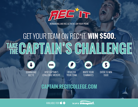 Captains want to win $500 for your team? GET YOUR TEAM ON our mobile <a href="/RECITcollege/">REC*IT</a> to win! bit.ly/1QgDqPk