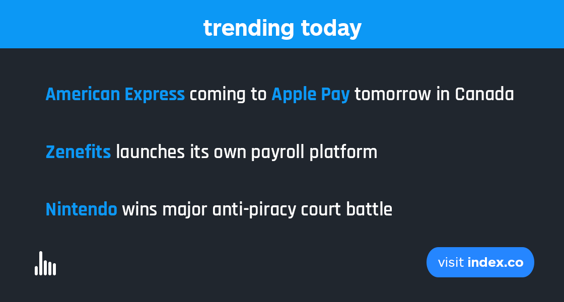 indexdotco's tweet photo. Hot today: Apple, @Zenefits & @NintendoAmerica. Read more on: https://t.co/zgpkFK8CXu
#TrackTech https://t.co/NHYUQhrMFL