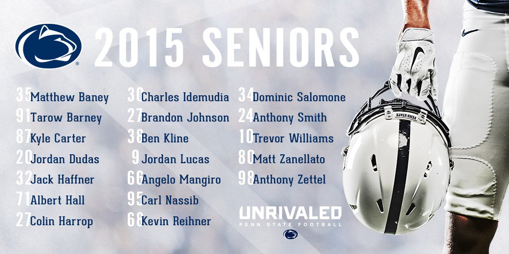 PennStateFball's tweet photo. Our seniors, our leaders, our guys. Saturday we thank &amp; honor the Nittany Lions suiting up for one last #PSUWhiteout https://t.co/7xfbALGjqT