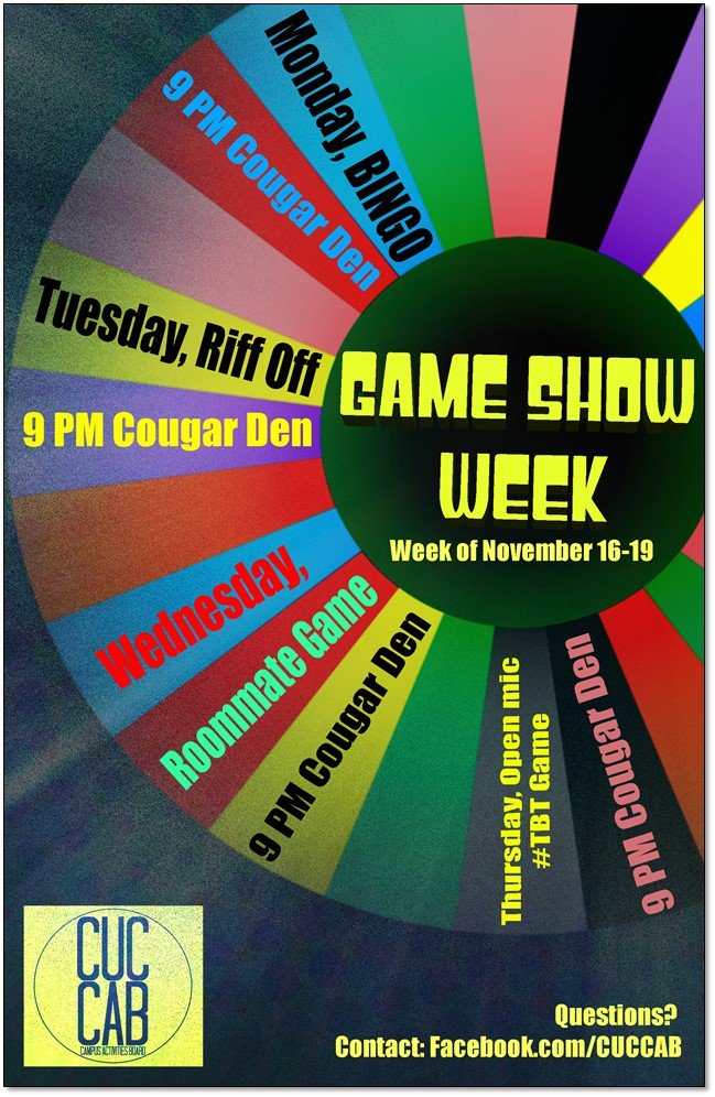CUC_Life's tweet photo. Check out all of the great activities this week! #GameShowWeek https://t.co/y9rs8b3eRY
