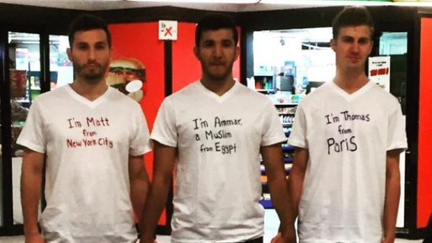 CBCNews's tweet image. International trio of roommates hold hands in Montreal subway to stand against Islamophobia cbc.ca/1.3321446