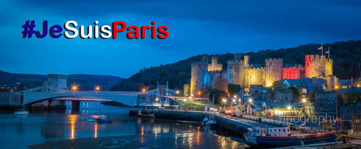 hfinography's tweet photo. #JeSuisParis @cadwwales @BBCWalesToday @WalesOnline @NWPioneer @ITVWales @ConwyCastle lit up as a mark of respect... https://t.co/5zz7yDqHRU