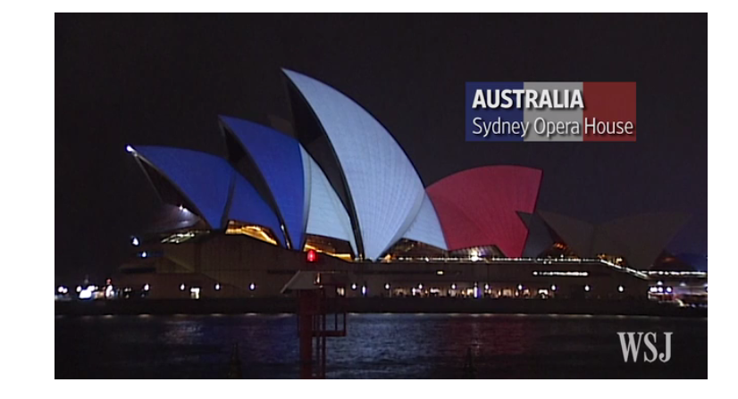 MarketWatch's tweet photo. Watch landmarks around the world light up in France's colors in a sign of solidarity https://t.co/FtlNpDoQ6J https://t.co/UBjm0KOzYd