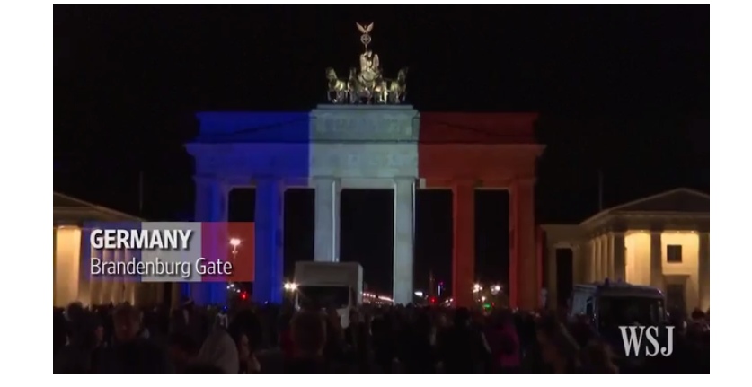 MarketWatch's tweet photo. Watch landmarks around the world light up in France's colors in a sign of solidarity https://t.co/FtlNpDoQ6J https://t.co/UBjm0KOzYd