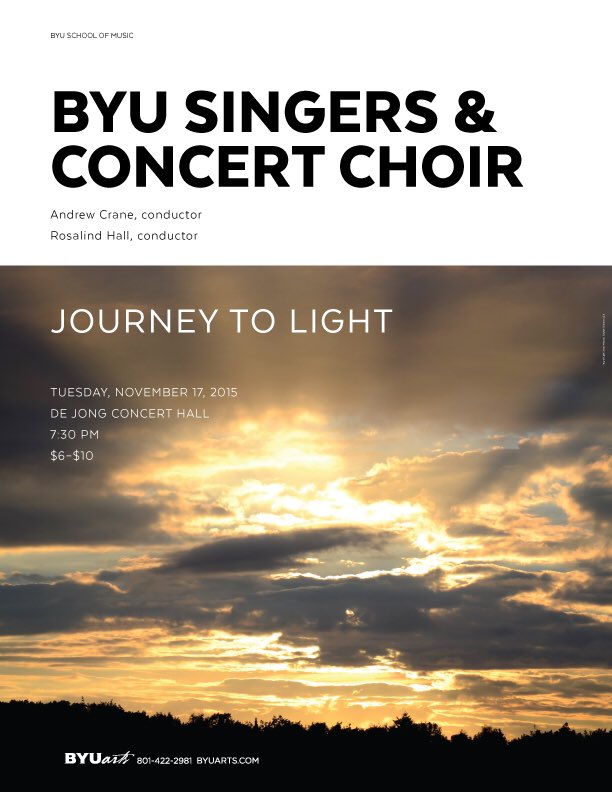 BYUConcertChoir's tweet photo. Doing anything tomorrow night? Come see @BYUConcertChoir and @byusingers's concert Journey to Light! https://t.co/toyScrhtDg