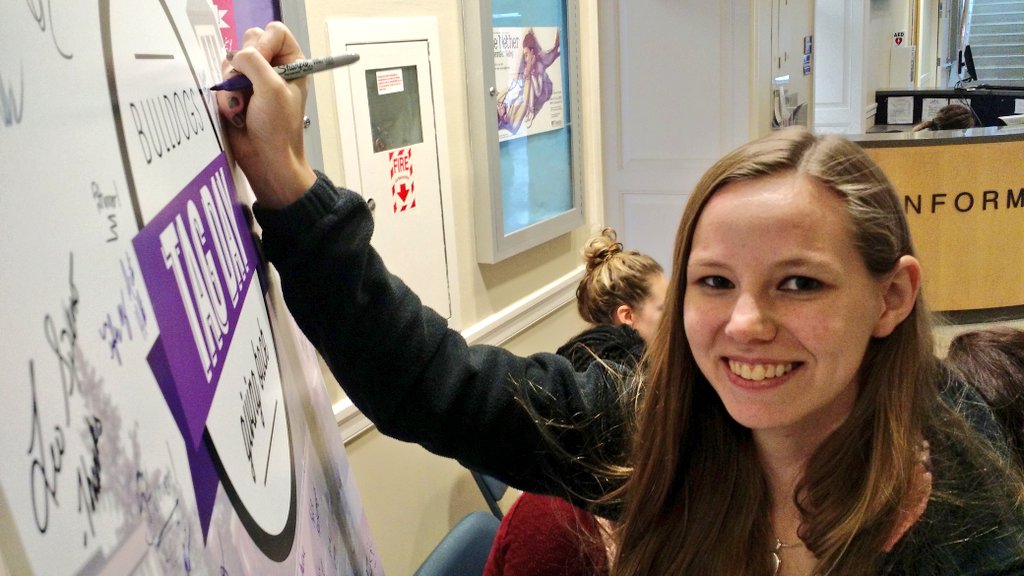TrumanPhotos's tweet photo. Autumn L signs the #TrumanTagDay board in the SUB. Stop by before 4 p.m... First Fifty can get a free t-shirt. https://t.co/0JxAkSC3v7