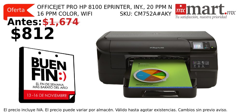 mxmartmx's tweet photo. #UltimoDia #BuenFin @HPMexico OFFICEJET PRO 8100 SKU: CM752A#AKY $1,674 a $812 envío #gratis https://t.co/grgYg5zZki https://t.co/I2VbYixTO0