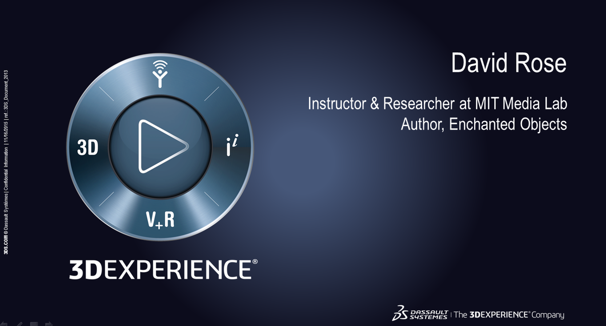 3DSNorthAmerica's tweet photo. Fasten your seat belts!: Keynote with @DavidRose, author of "Enchanted Objects" to talk #IoT @ the #3DXForum https://t.co/WgX63OhhWa