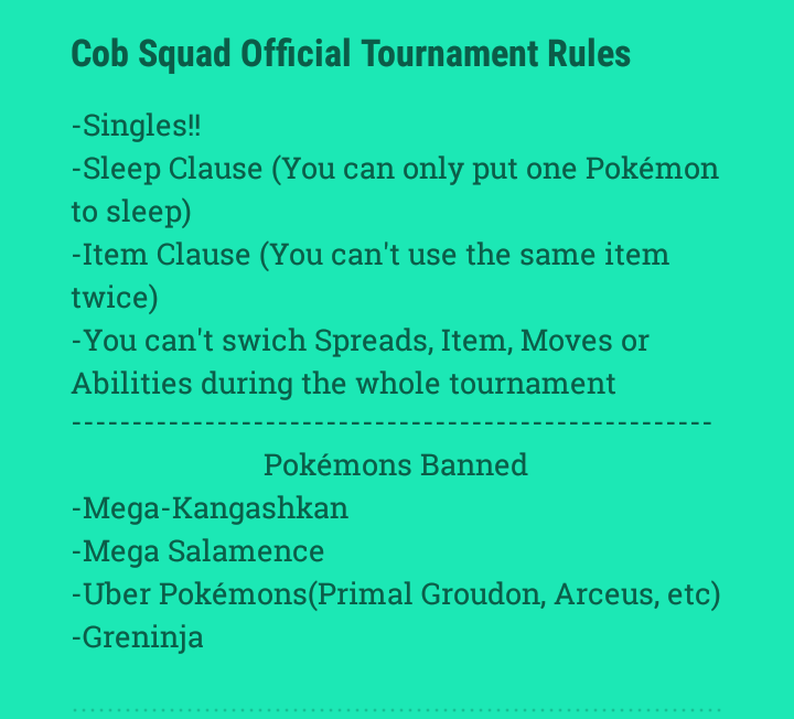 TheCobSquad's tweet photo. Let's open Sign-Ups!
DM me at @MetaPkmn with a team of 7 Pokémons (so you can Swich them as you like)
GL! ~Meta https://t.co/gjFVvEUuOd