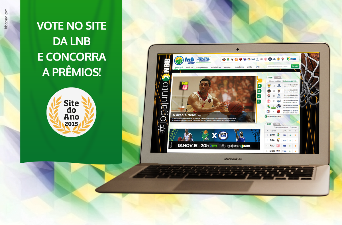 NBB's tweet photo. #SDA2015 O portal da LNB foi indicado ao prêmio @sitedoano, vote e concorra a prêmios! https://t.co/iOSaU7eaos https://t.co/pObohqcrI1