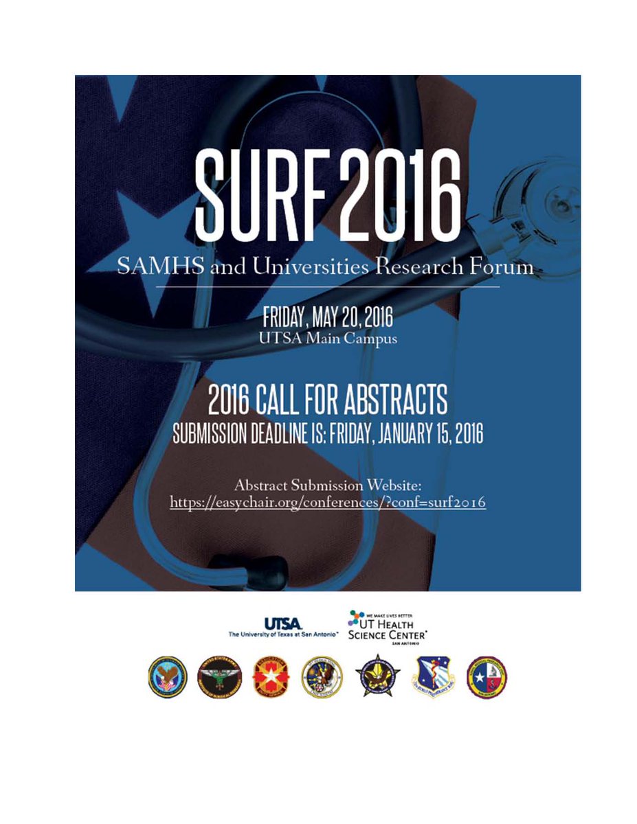 UTHSAResearch's tweet photo. SURF 2016 Call for abstracts. Deadline Jan. 15, 2016. https://t.co/vvGHChI7f7 @UTSAResearch @UTSA #SURF2016 https://t.co/Z0NUM2gt3G