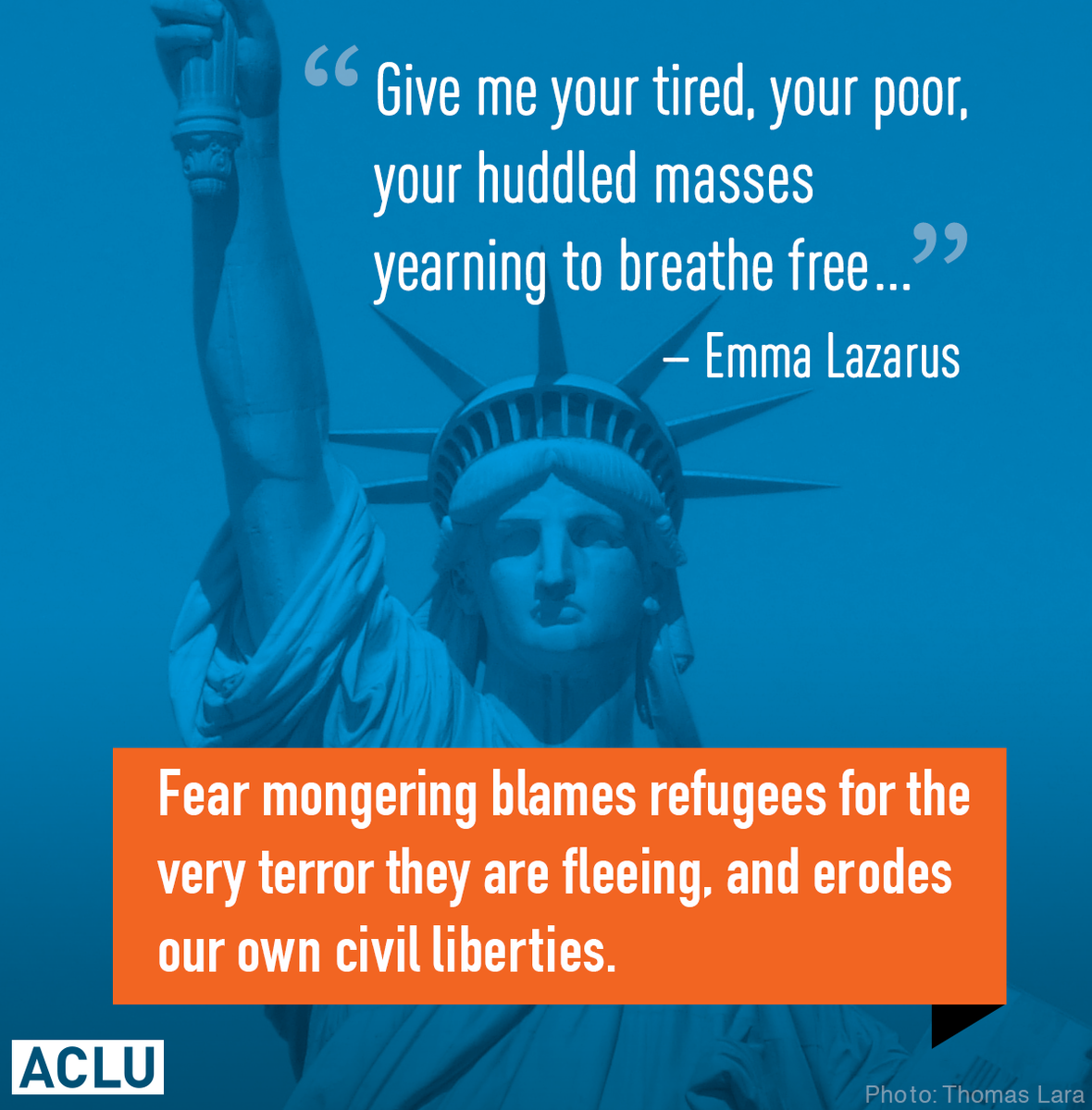 ACLU's tweet photo. We call upon all elected officials to affirm the need to welcome refugees fleeing brutality in Syria https://t.co/dBkIS8Q5P3