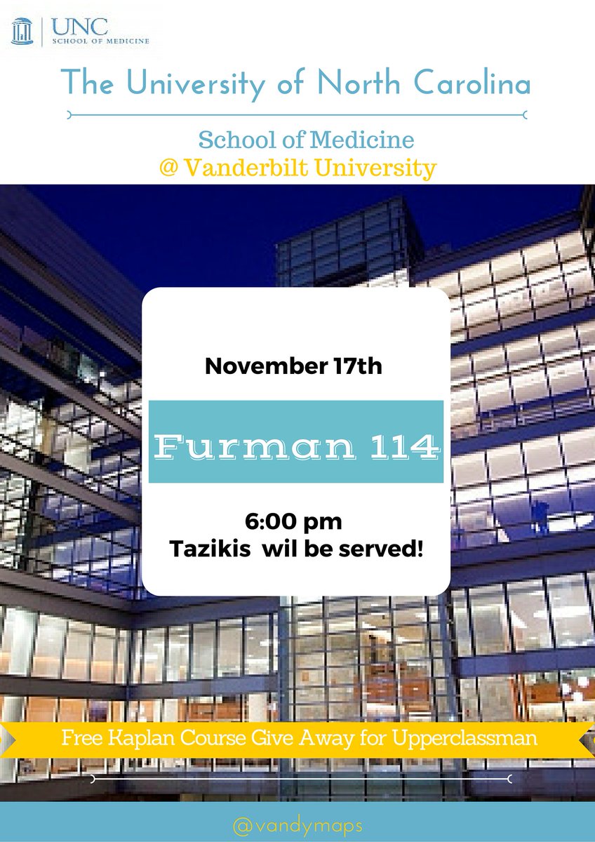 UNC School of Medicine is coming to Vandy tomorrow! Come out too see what they are looking for in an application!