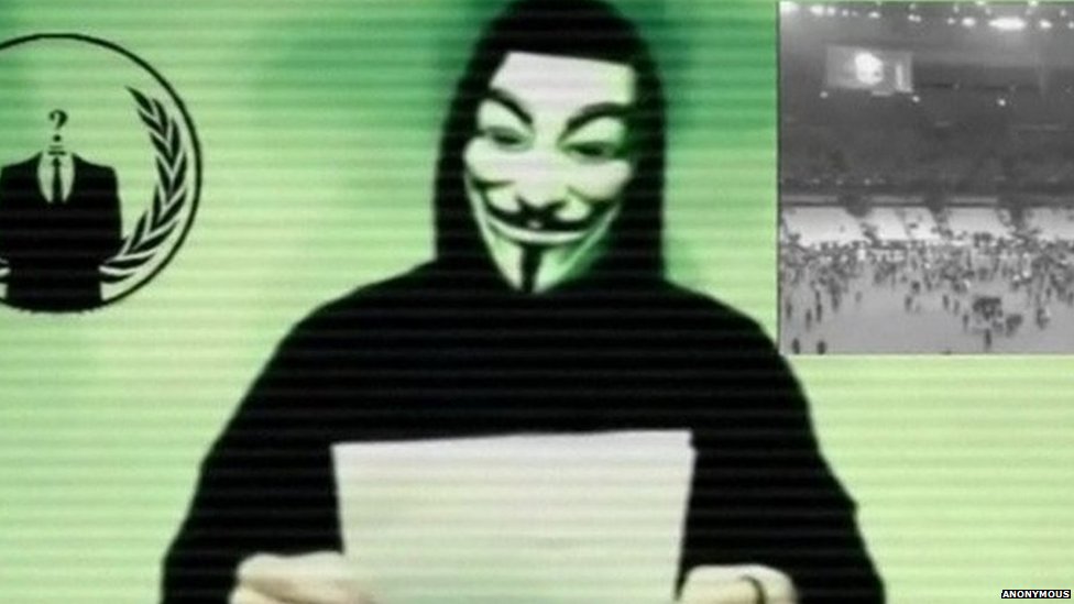 BBCWorld's tweet photo. Hacking group Anonymous warning to IS militants: "We will hunt you down" https://t.co/P1H6nhbCww #ParisAttacks https://t.co/ITh0YuSGpR