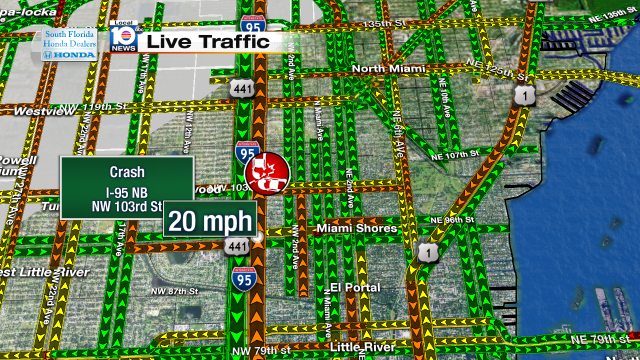 Crash on I-95 NB at NW 103rd St. Speeds at 20mph #traffic #miami @JeniseFernandez https://t.co/0Fjj5WsLEX