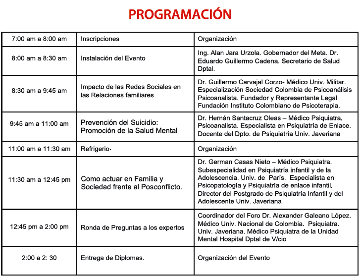 secsaludmeta's tweet photo. Lista la agenda del XIII Foro departamental de salud mental, para el viernes 13 de nov en Parque de la Vida Cofrem https://t.co/S9v5sNIhfY