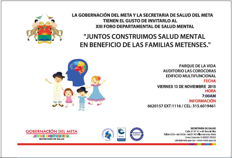 secsaludmeta's tweet photo. Lista la agenda del XIII Foro departamental de salud mental, para el viernes 13 de nov en Parque de la Vida Cofrem https://t.co/S9v5sNIhfY