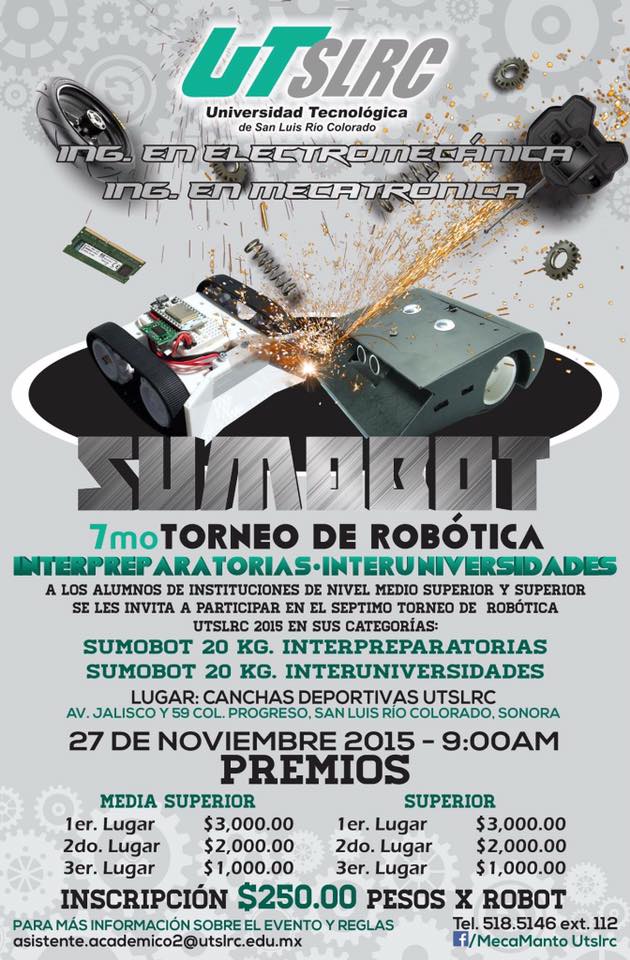 utslrc's tweet photo. 7mo. Torneo de Robótica  #SUMOBOT #UniversidadTecnologicadeSanLuisRioColorado  #UTSLRC Edición: 2015 https://t.co/tbWbVjzZ8s