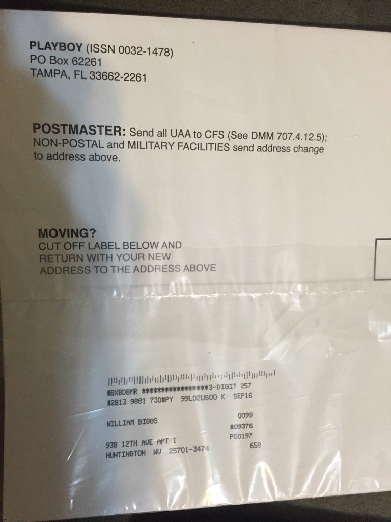 BitterBiggsFace's tweet photo. So the Herald Dispatch randomly started showing up on my doorstep about 3 months ago and now PLAYBOY?!?! Hahaha https://t.co/kLCGgi2bTO