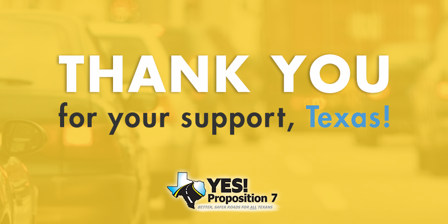 TexansForProp7's tweet photo. Thank you Texas voters for your support of Proposition 7! It passed with over 83% of the vote. #txlege https://t.co/Pp990lOWRO