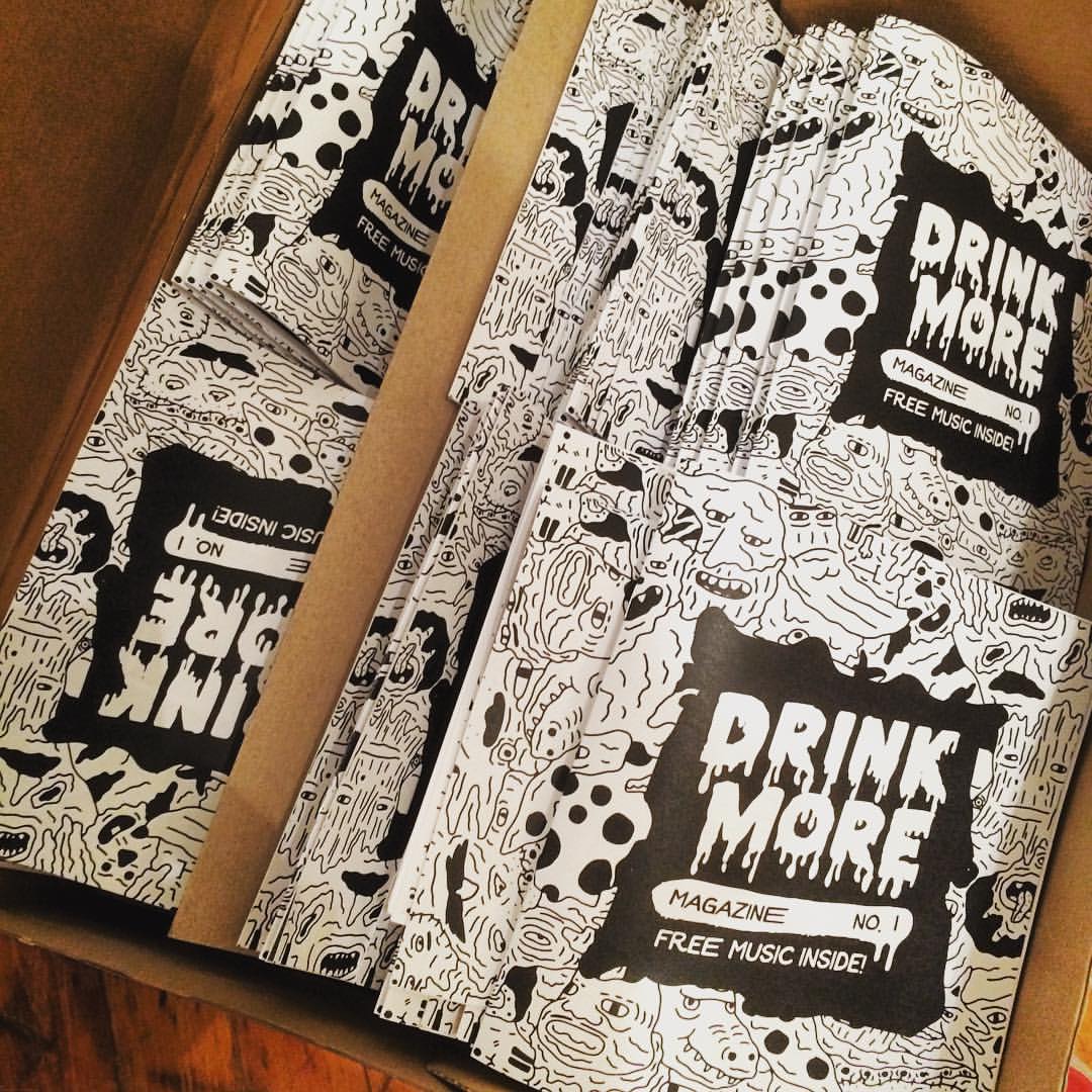 DrinkMoreRecs's tweet photo. Our first issue has arrived! Available THIS SATURDAY at @pineboxrockshop 8pm. Free. #firstissue #diy #zines https://t.co/2MasD1C8YM