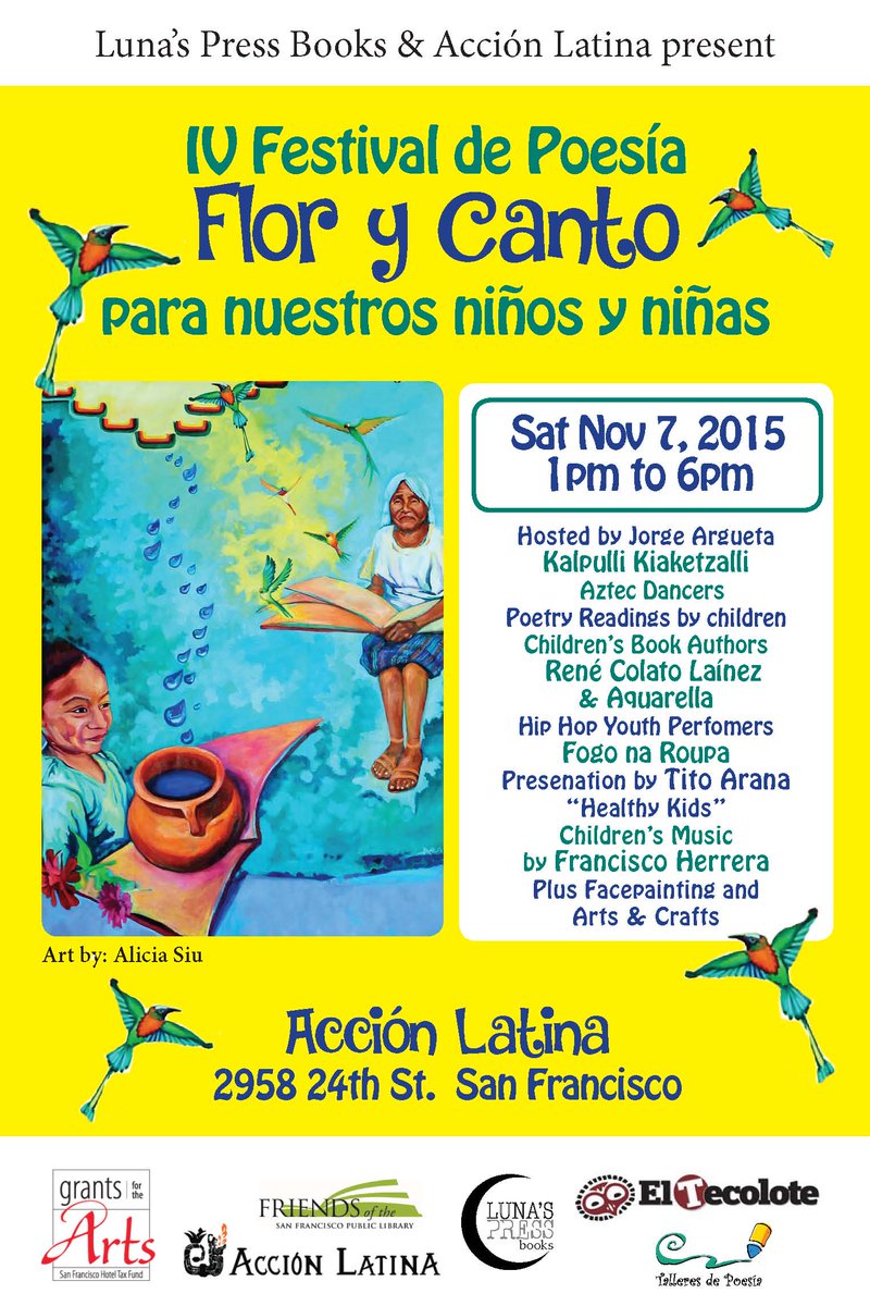 AccionLatinaSF's tweet image. Flor y Canto Poetry Festival Para Niños y Niñas is Sat. Nov. 7 #florycanto