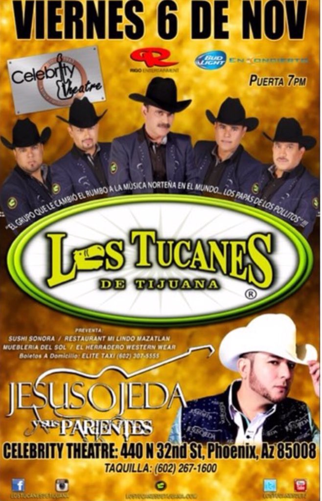 LTDT_Austin's tweet photo. NOS VEMOS ESTE VIERNES 06 DE NOVIEMBRE 2015 EN PHOENIX, ARIZONA.NO FALTEN!! @LosTucanesDeTJ @mairelih3 https://t.co/nYtGaRSJCj
