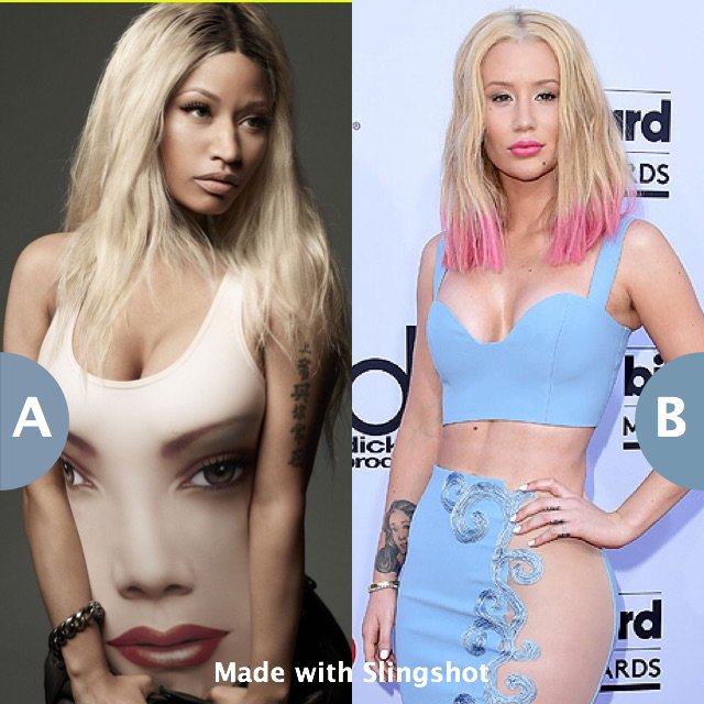 Slingshot_App's tweet photo. More attractive, Nicki or Iggy? https://t.co/iFEpJlCoDb https://t.co/7DmoPLquQC