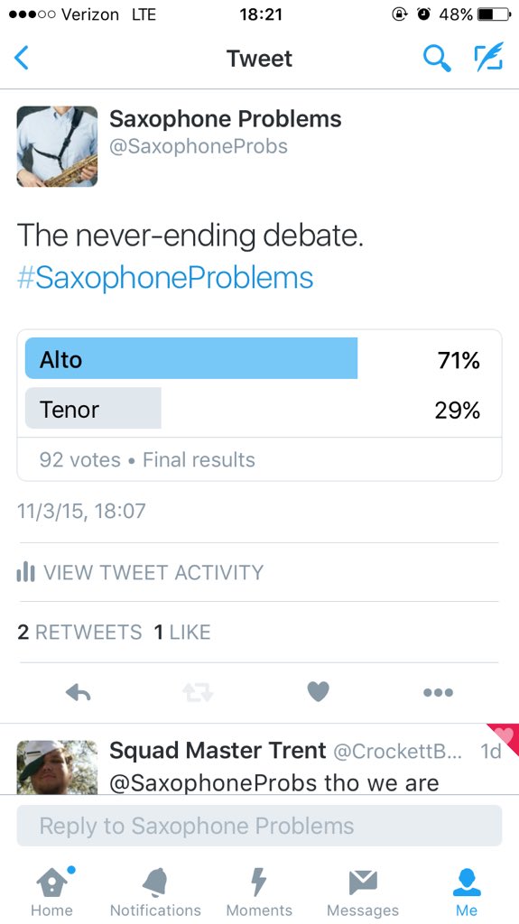 SaxophoneProbs's tweet image. Alto wins by a landslide 71% in yesterday's poll! Thanks to all who voted!
