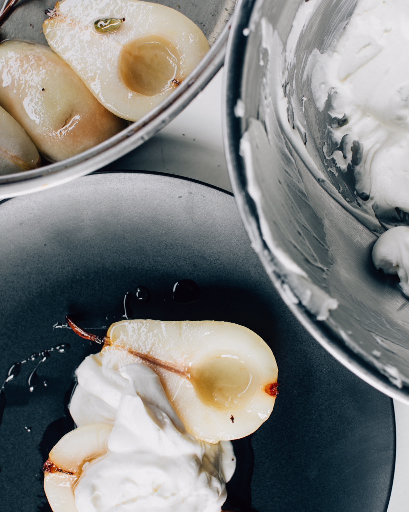 samehwadi's tweet photo. arak poached pear with cardamom and sweet cheese. 

one of my favorite autumn desserts from #newmedtable https://t.co/Ox8pqhaB6n