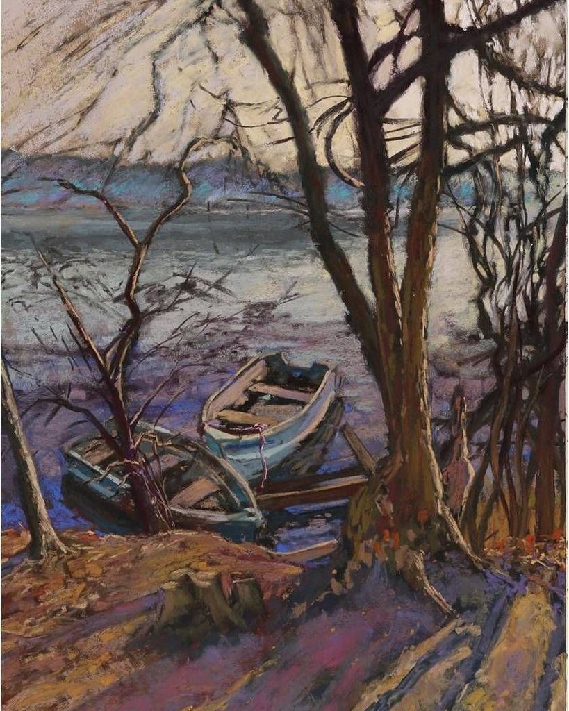 madisondotcom's tweet photo. John Ribble's soft pastel "Scheduled Mooring," painted at Lake #Wingra is one of the image… https://t.co/fuZZUtSpPn https://t.co/VqzplyGXH1